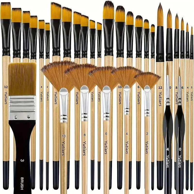 32-Piece Paint Brush Set for Acrylic, Oil & Watercolor