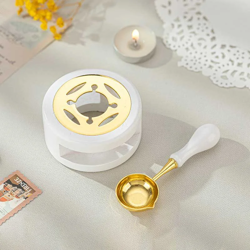 Wax Seal Stamp Set with Wood Melting Pot & Spoon for DIY Wedding & Party