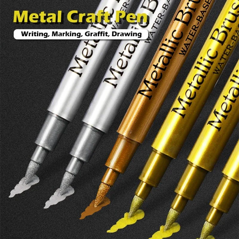 Metallic Brush Marker Pens Gold & Silver Permanent Ink for Crafts & Drawing