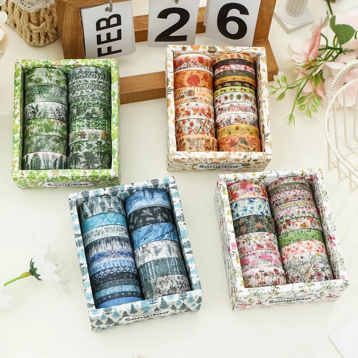 18 Rolls Four Seasons Floral Washi Tape Set