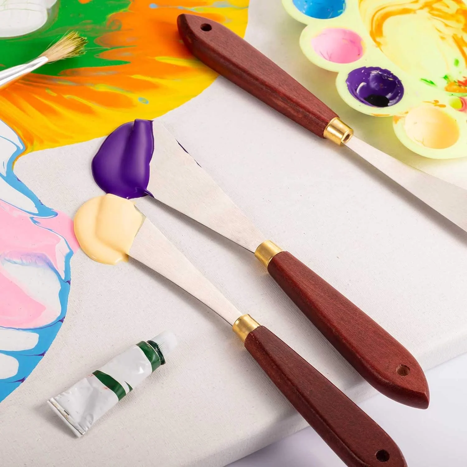 2pcs Stainless Steel Palette Knife Set with Wooden Handle for Painting