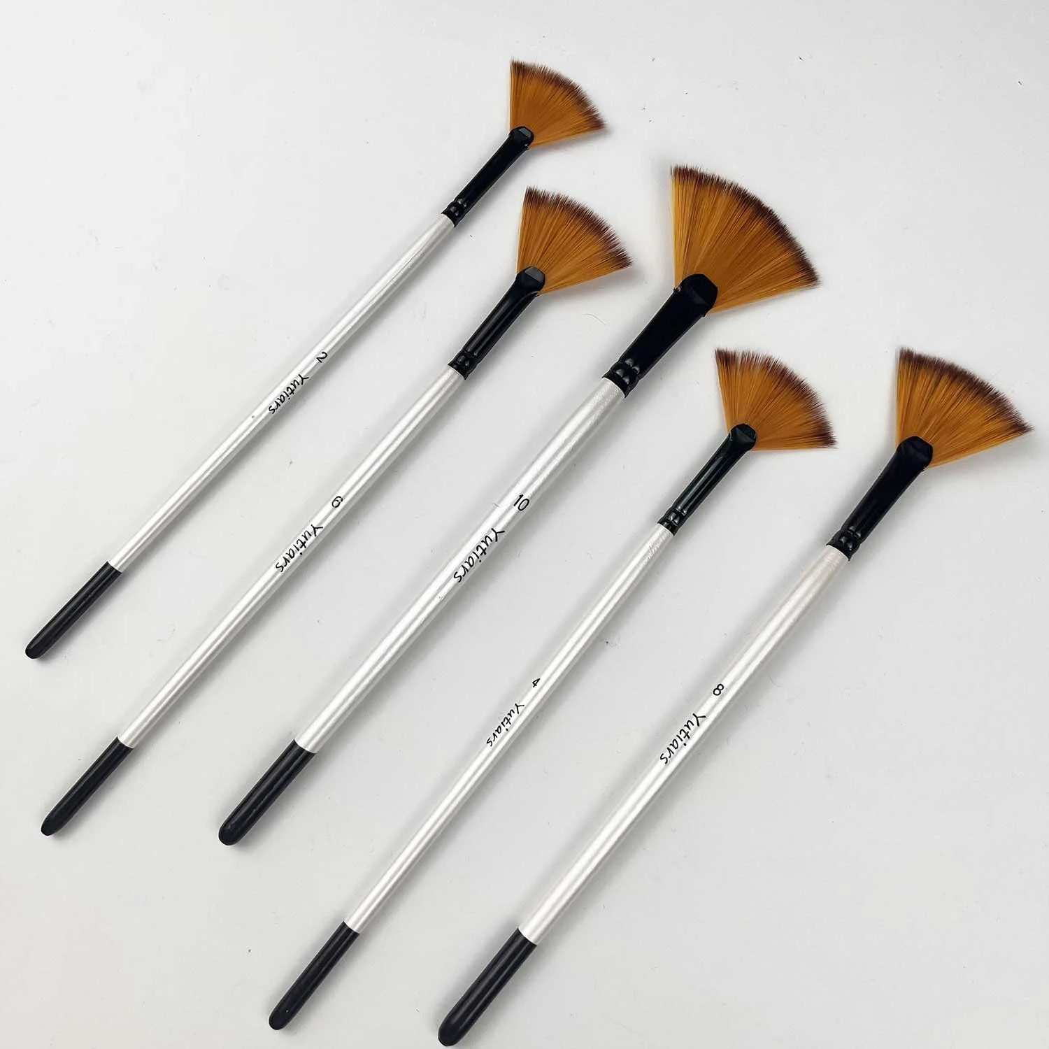 5-Piece Artist Fan Paint Brush Set with Soft Nylon Bristles and Wood Handles