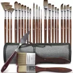 Nylon Paint Brush Set with Wooden Handles for Acrylic & Watercolor