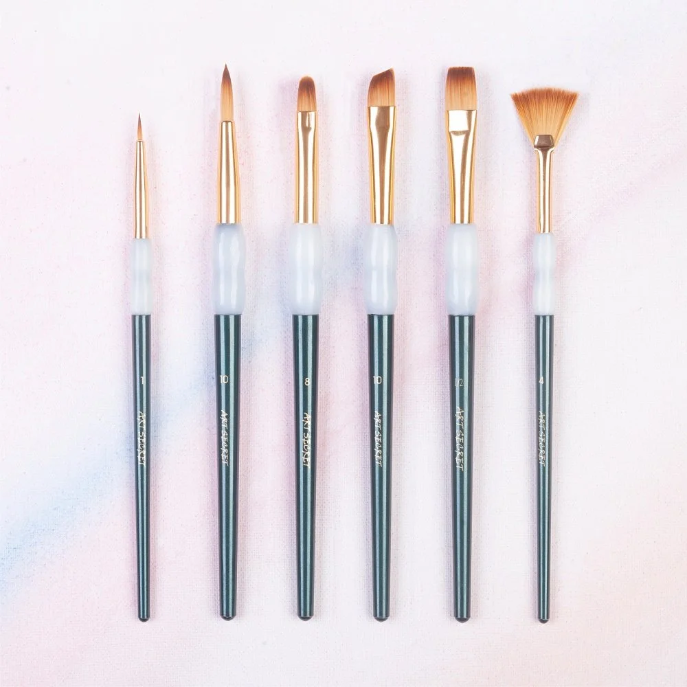 6-Piece Nylon Watercolor Brush Set with Non-Slip Silicone Handles