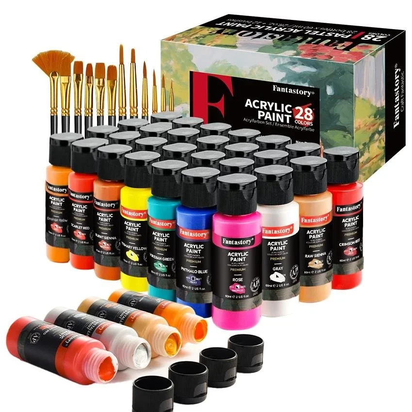 28-Color Acrylic Paint Set with 12 Brushes