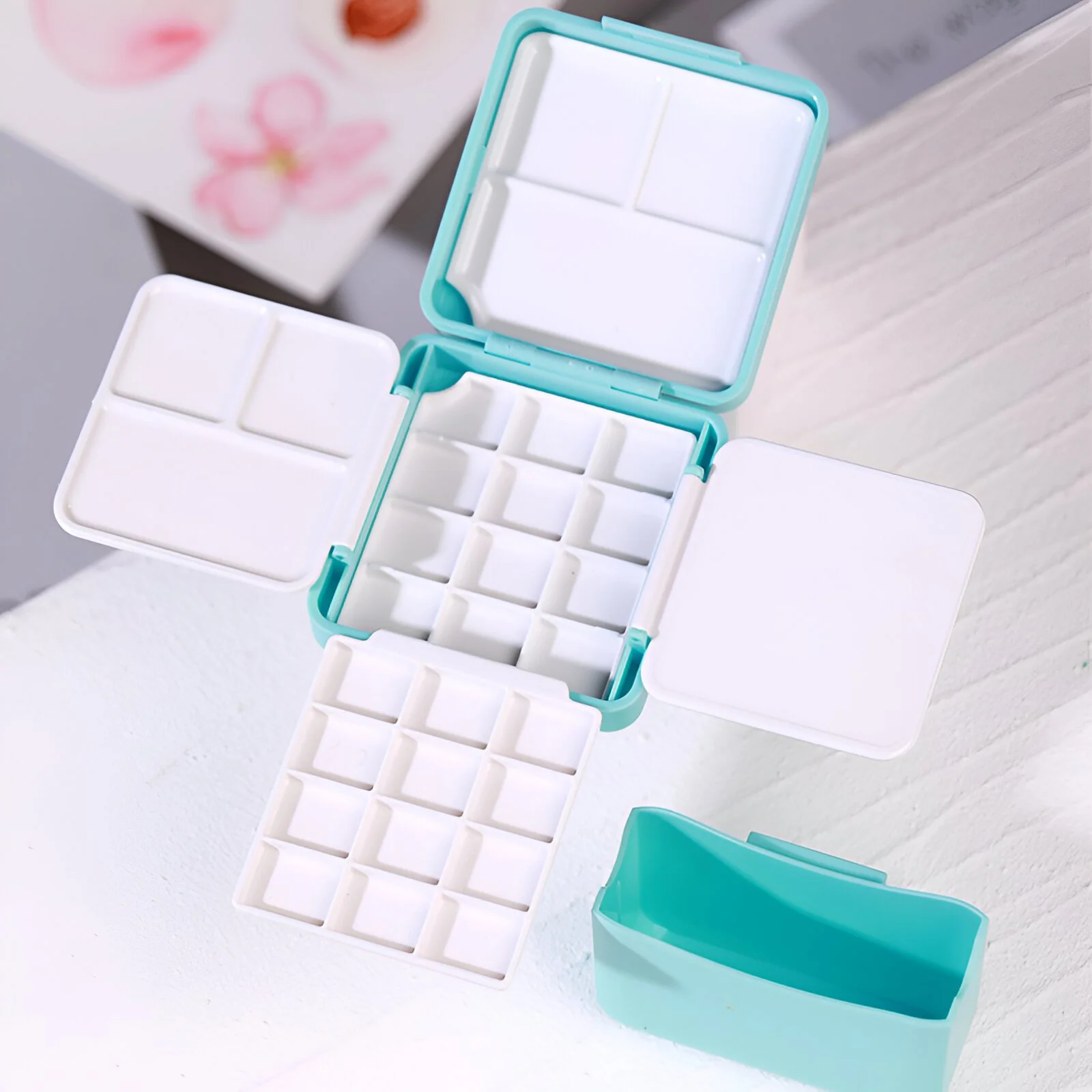 Portable 24 Grid Mini Watercolor Paint Box with Palette for Travel Art