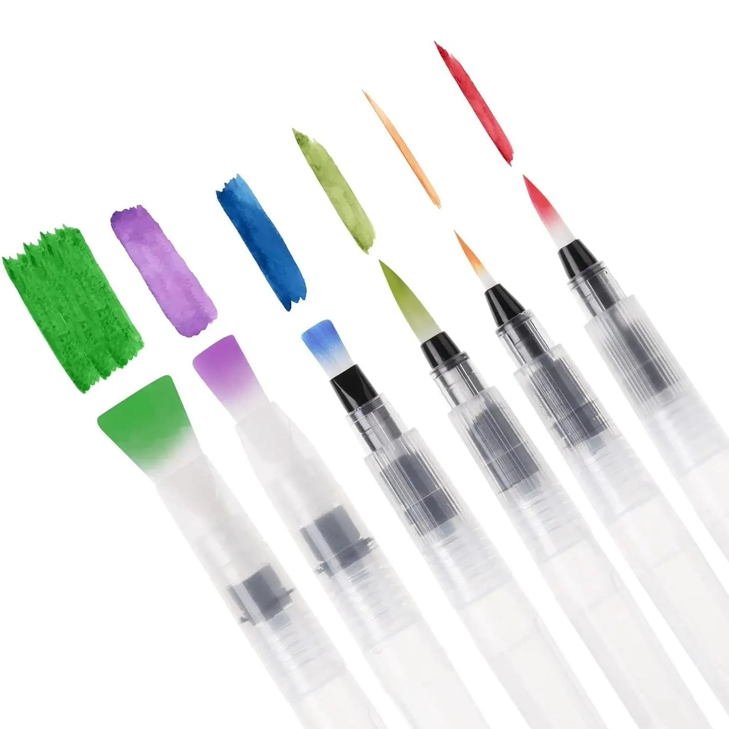 6PCS Refillable Water Brush Pens Set – Flat & Point Tips for Watercolor