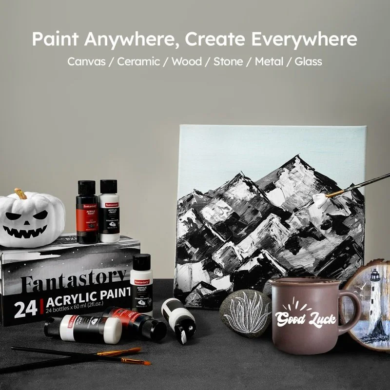 24x2oz Pure White Acrylic Paint Set for Canvas, Glass, Paper & Crafts