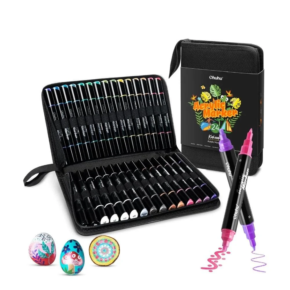 Acrylic Paint Pens Set 30 Dual Tip Metallic Markers High Opacity Waterproof