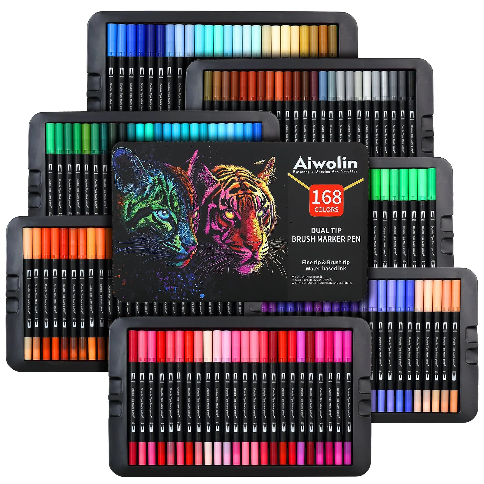 Dual Brush Marker Pens Set – 168 Vibrant Colors for Art, Journaling & Coloring