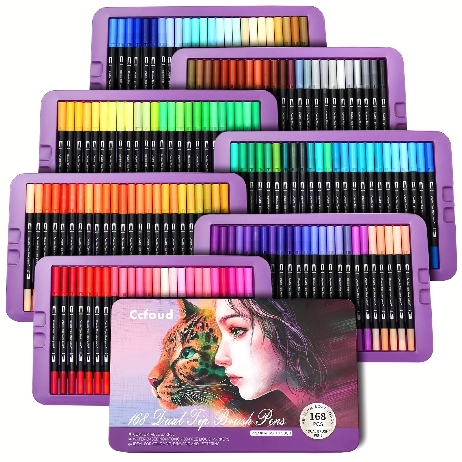 168 Color Dual Brush Marker Set with Fine & Brush Tips for Journaling & Art