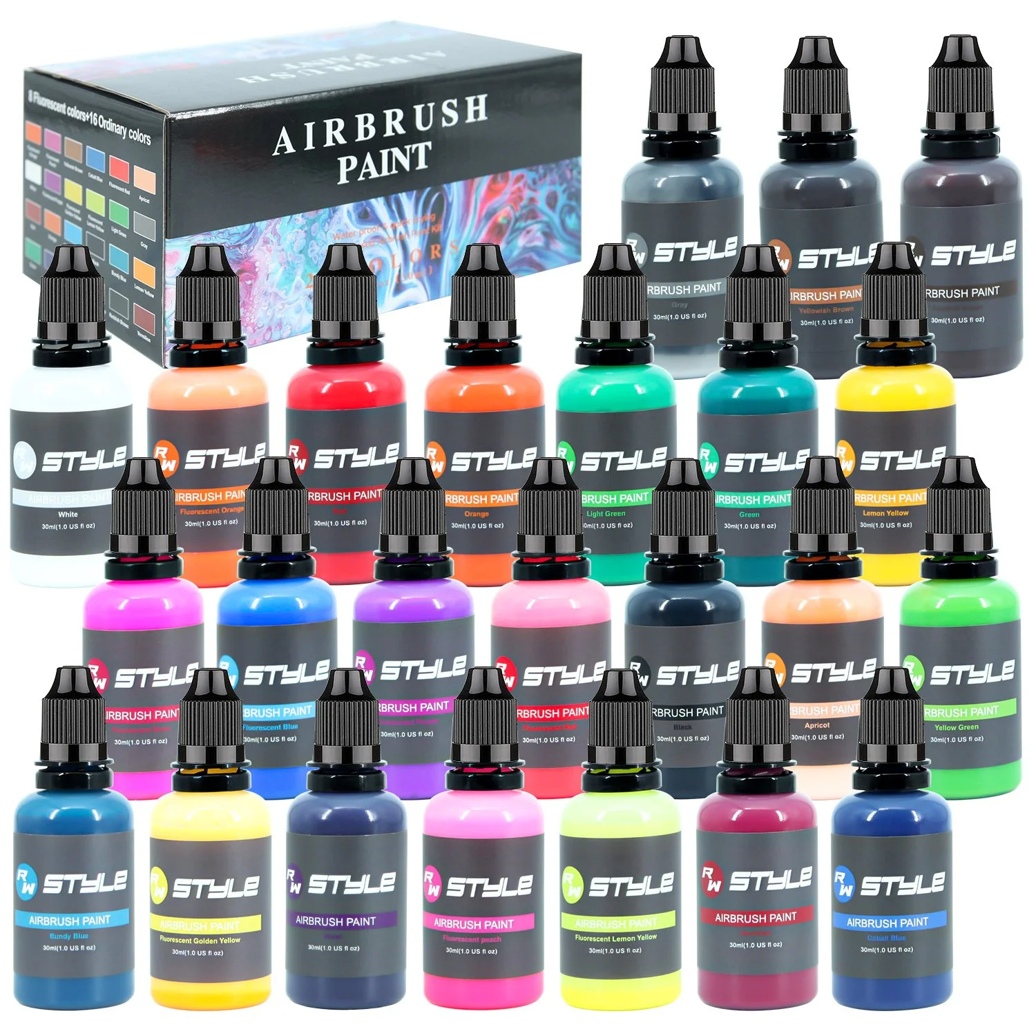 24 Color Airbrush Acrylic Paint Set