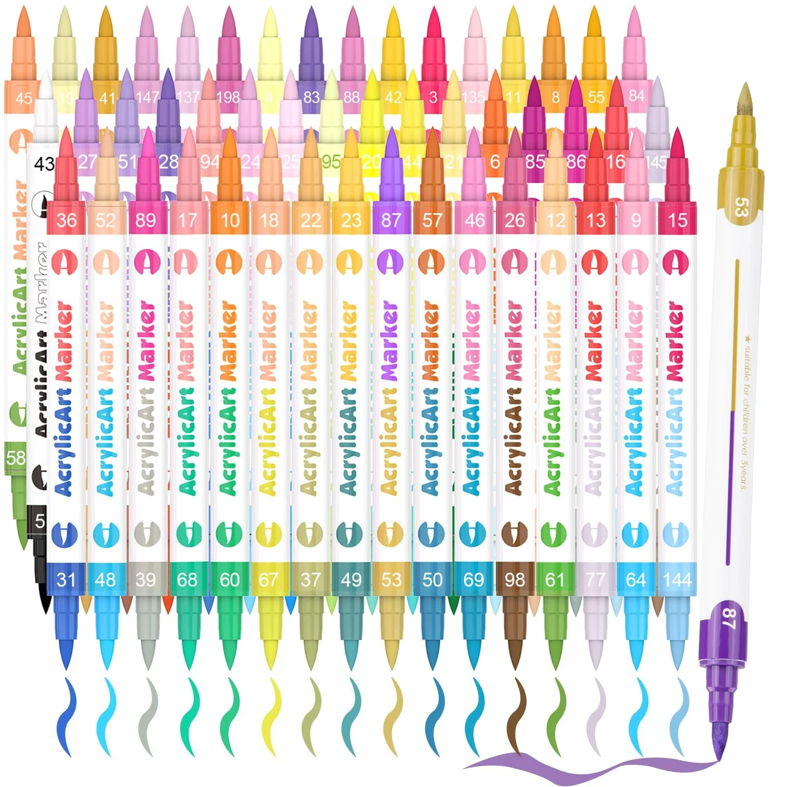 96 Colors Dual Tip Acrylic Paint Markers for Rock, Canvas, Wood & Crafts