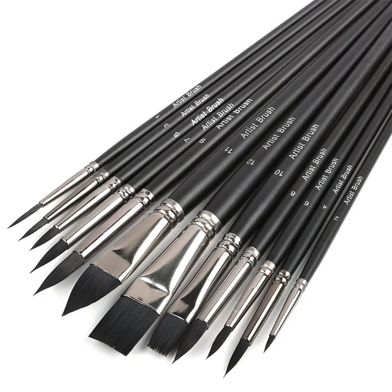 12-Piece Artist Paint Brush Set for Watercolor, Acrylic, Oil & More