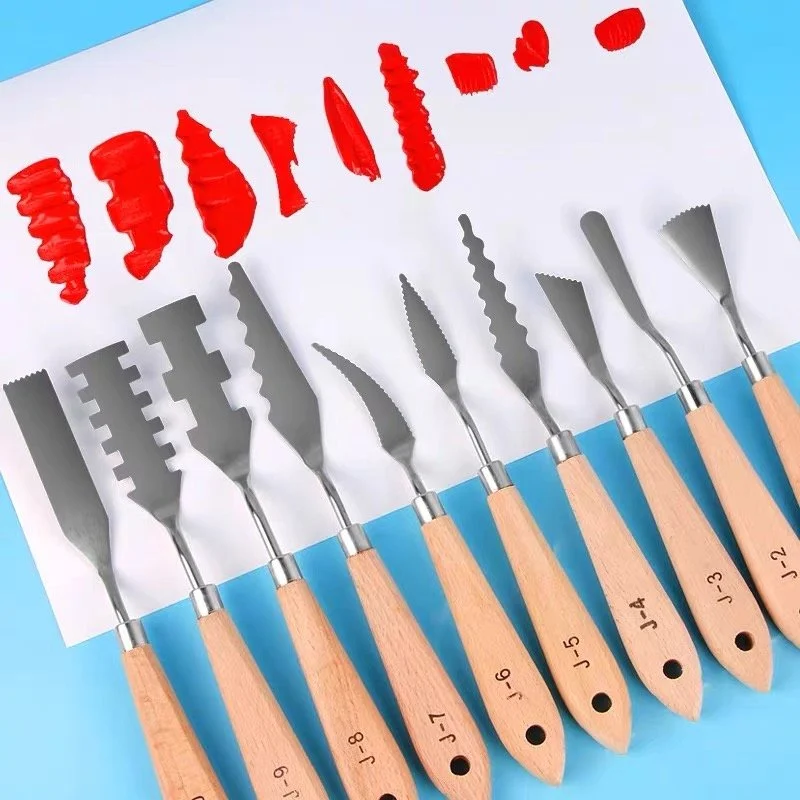 10-Piece Textured Palette & Scraper Knife Set for Acrylic & Oil Painting