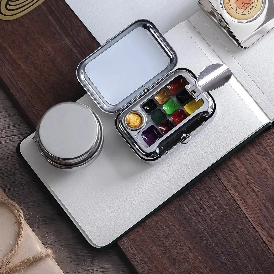Mini Portable Watercolor Paint Box Set with 10 Empty Grids