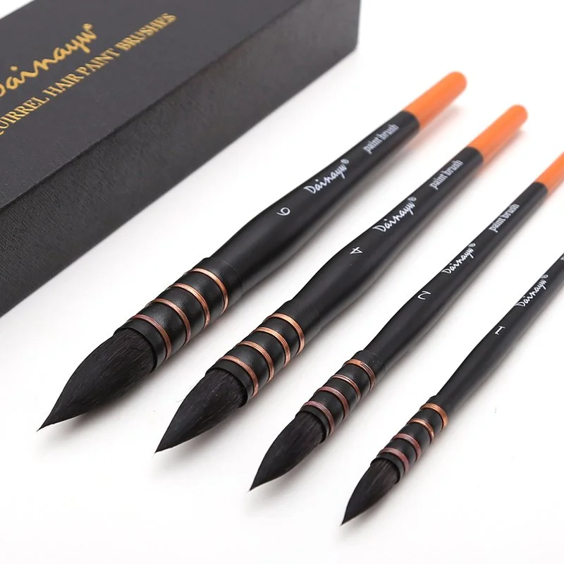 4-Piece Squirrel & Horse Hair Watercolor Brush Set for Gouache and Mop Painting