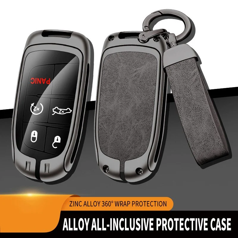 Metal Leather Car Key Cover Case for Jeep, Chrysler, and Dodge Vehicles