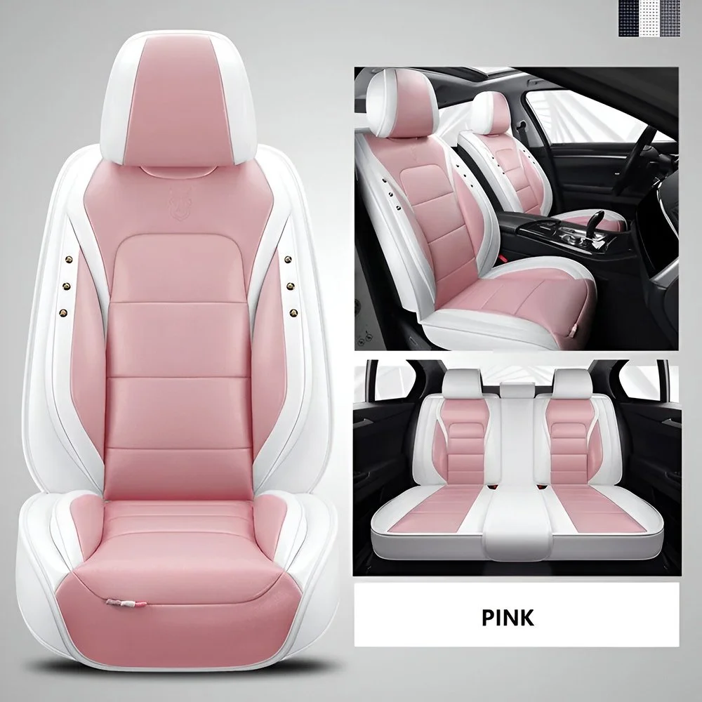 Pink Leather Car Seat Cover Set for BMW, Volkswagen, Peugeot