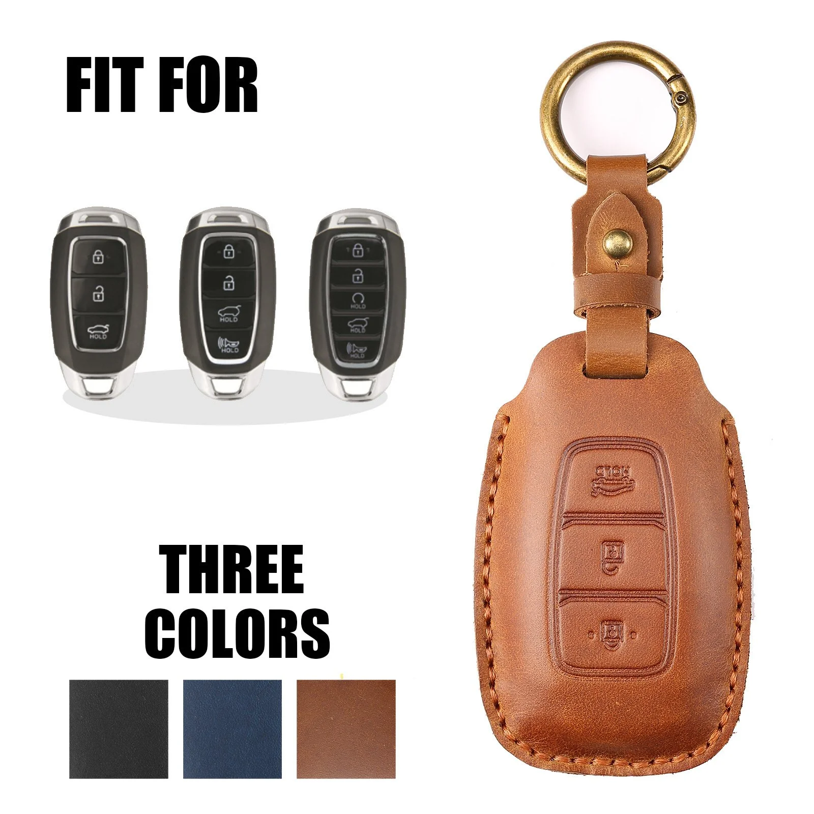 Premium Leather Car Key Cover for Hyundai Elantra, Santa Fe, Kona