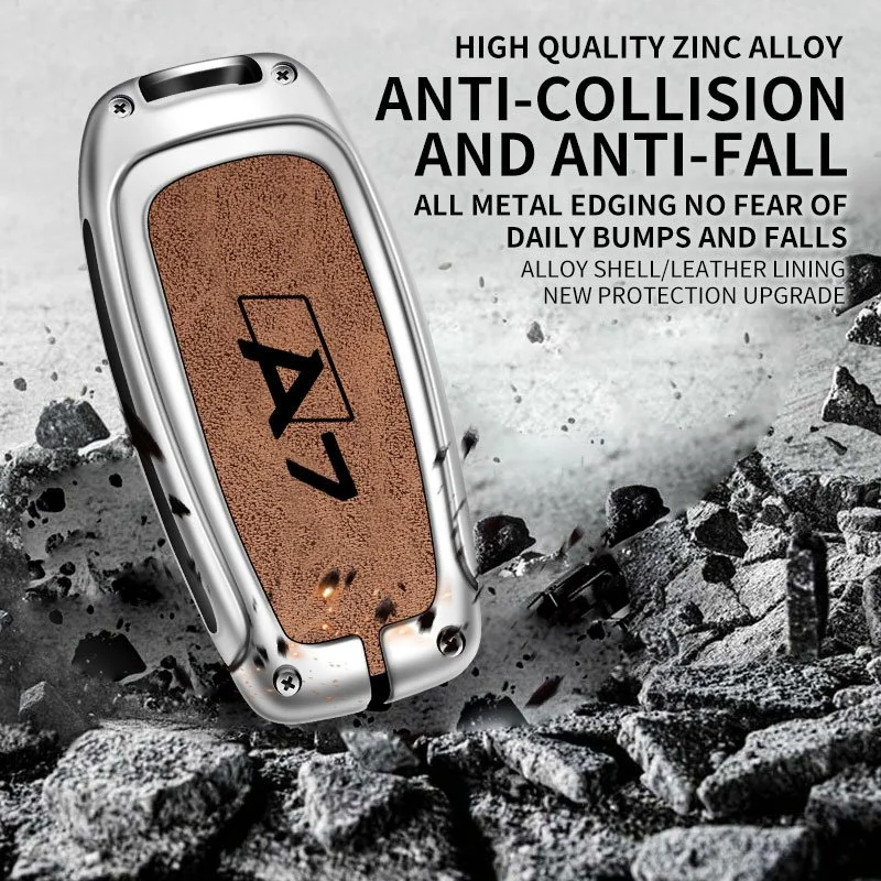 Luxury Metal & Leather Car Key Case for Audi