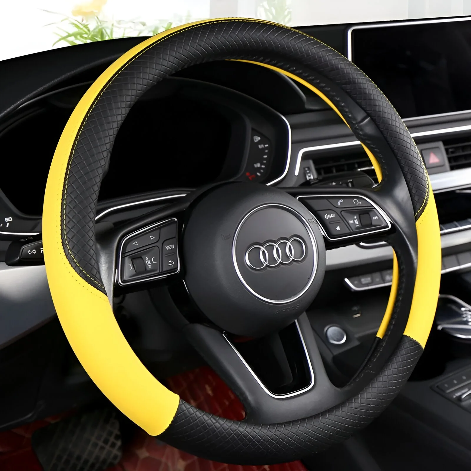 Autocovers Anti-Slip Leather Steering Wheel Cover for Audi