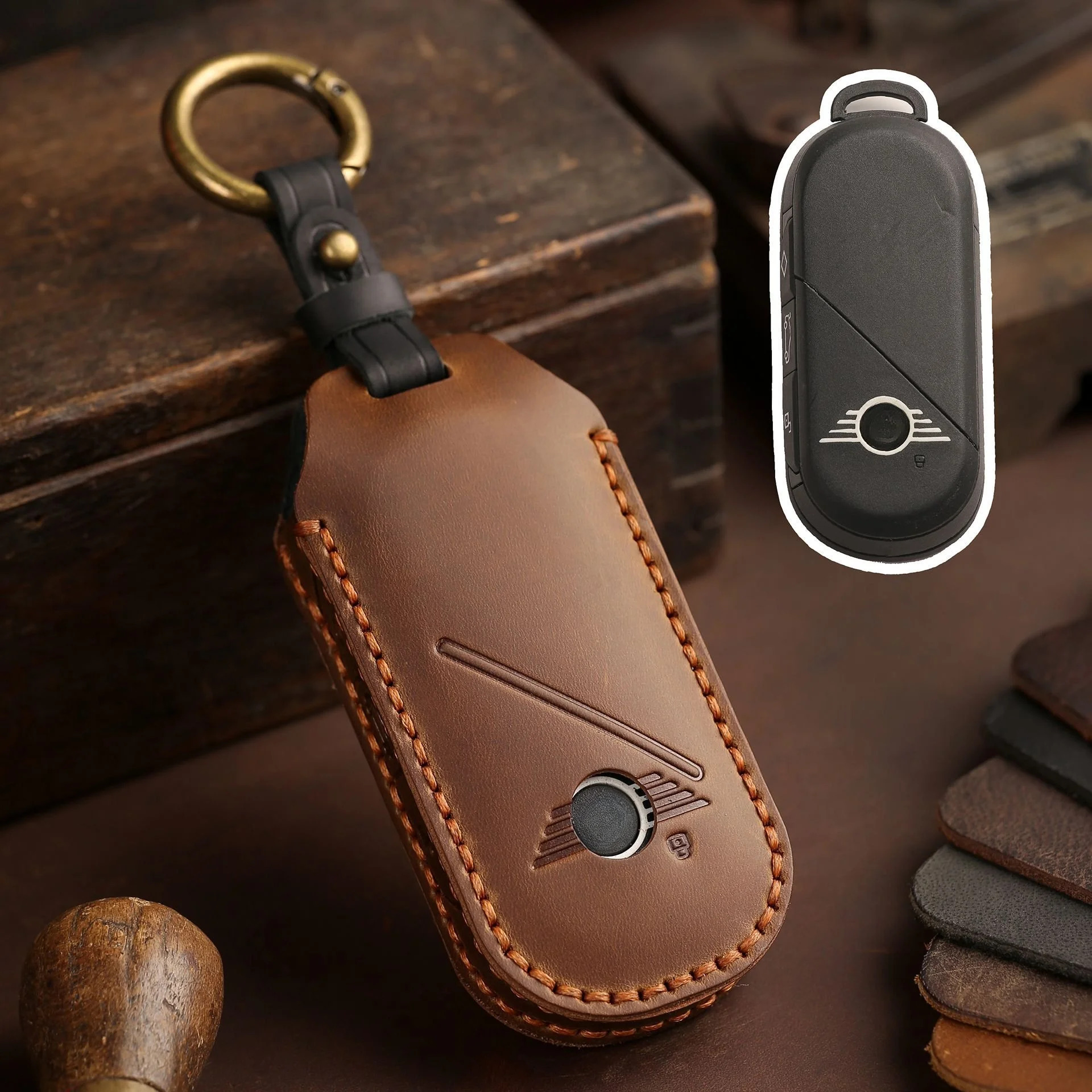 Premium Leather BMW Key Fob Cover – Protective Case with Keychain