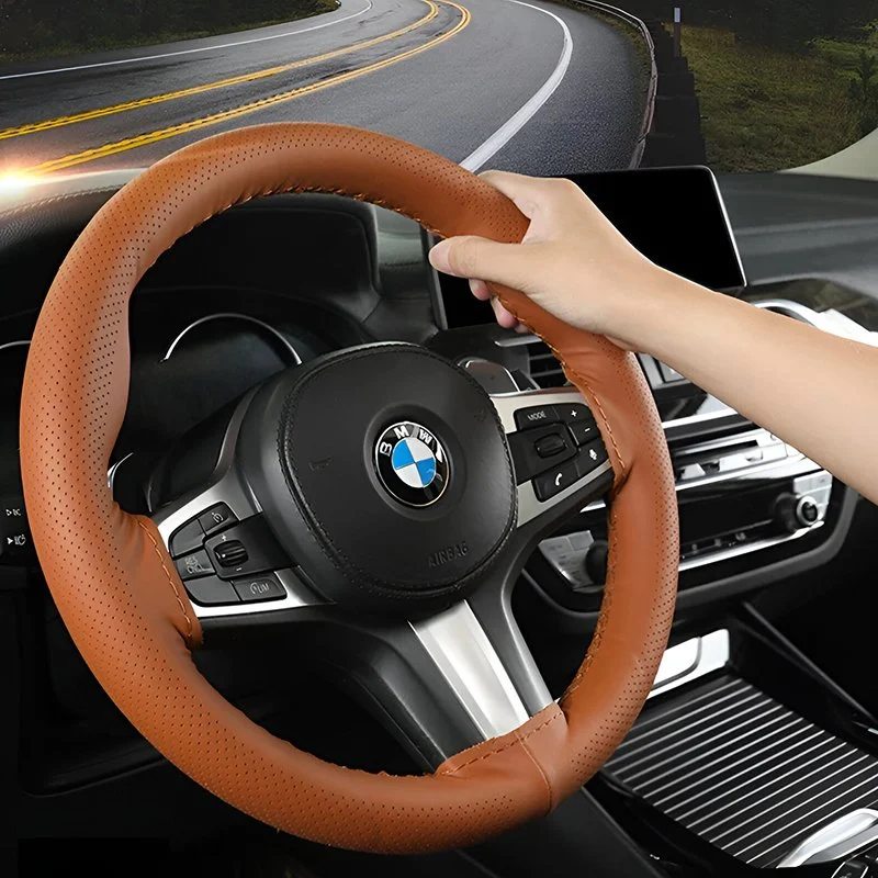 Handmade Genuine Leather Anti-Slip Steering Wheel Cover for BMW