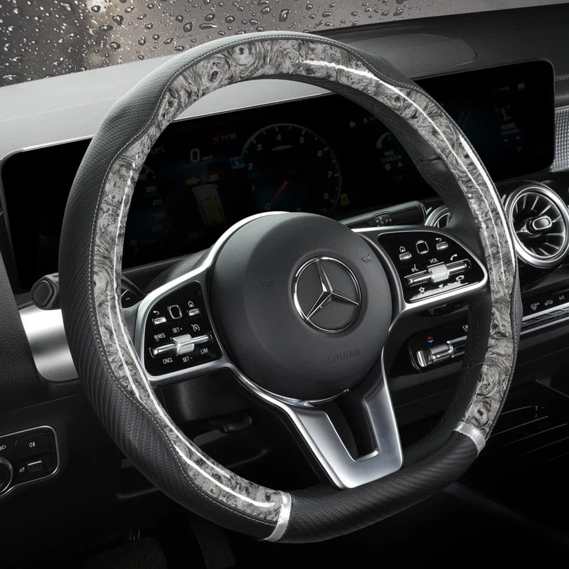 Anti-Slip Leopard Print Leather Steering Wheel Cover for Mercedes