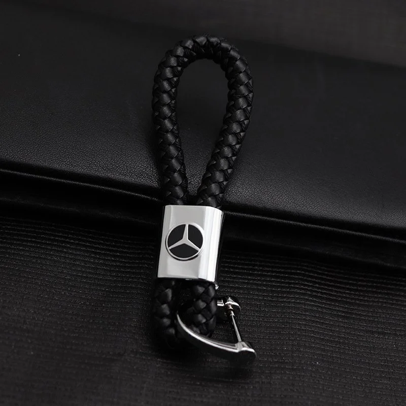 Genuine Leather Car Key Chain with Metal Keyring for Mercedes-Benz
