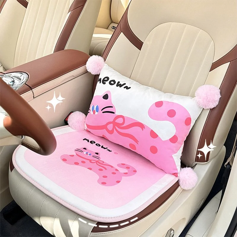Plush Cute Animal Car Headrest & Lumbar Support Cushion for Mercedes-Benz, Hyundai, Nissan