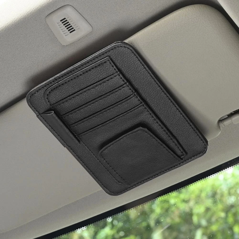 Universal Car Sun Visor Organizer – PU Leather Multi-Pocket Storage for Toyota, Ford, Honda