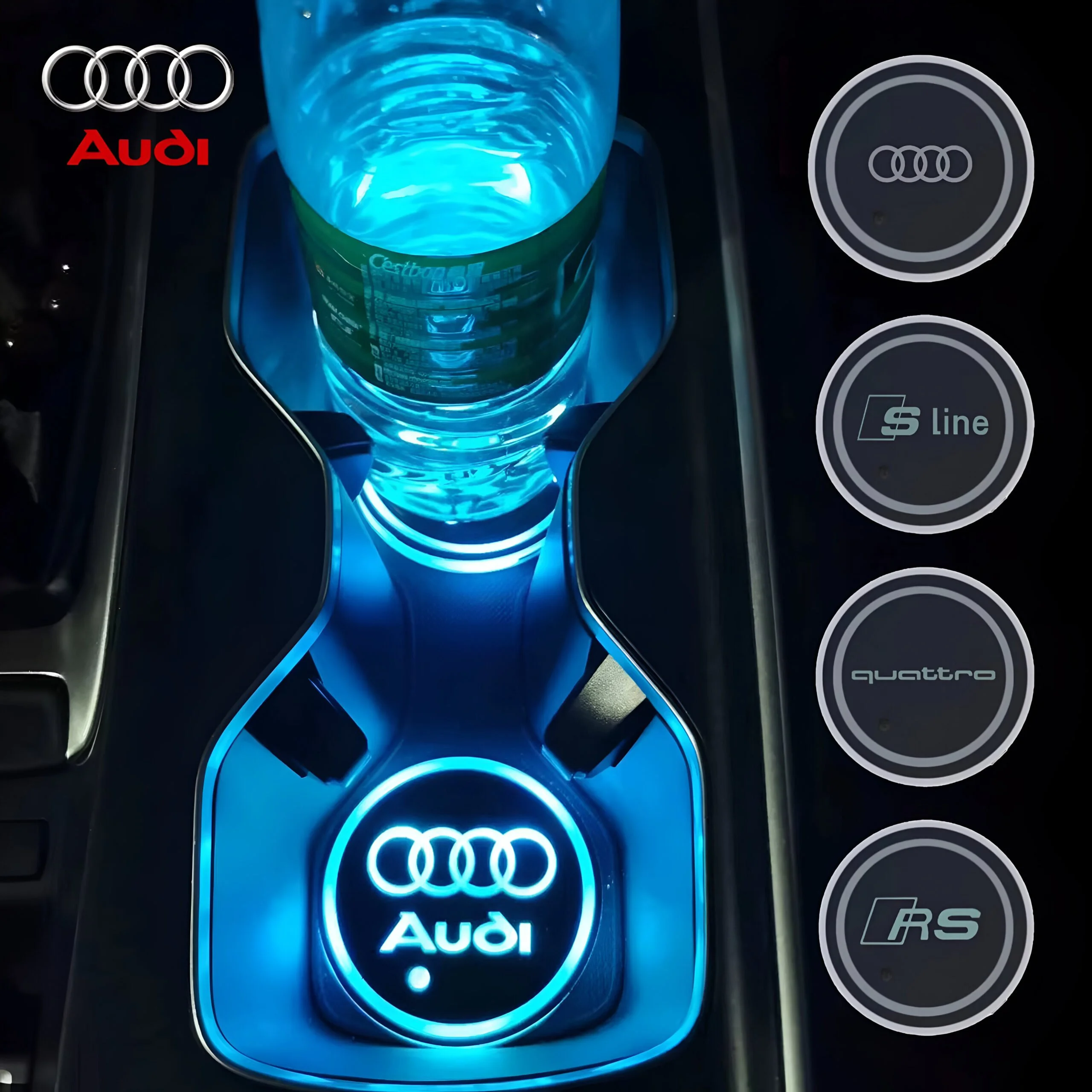 2pcs LED Car Cup Holder Lights – For Audi A3 A4 A6 Q5 – RGB, USB Rechargeable