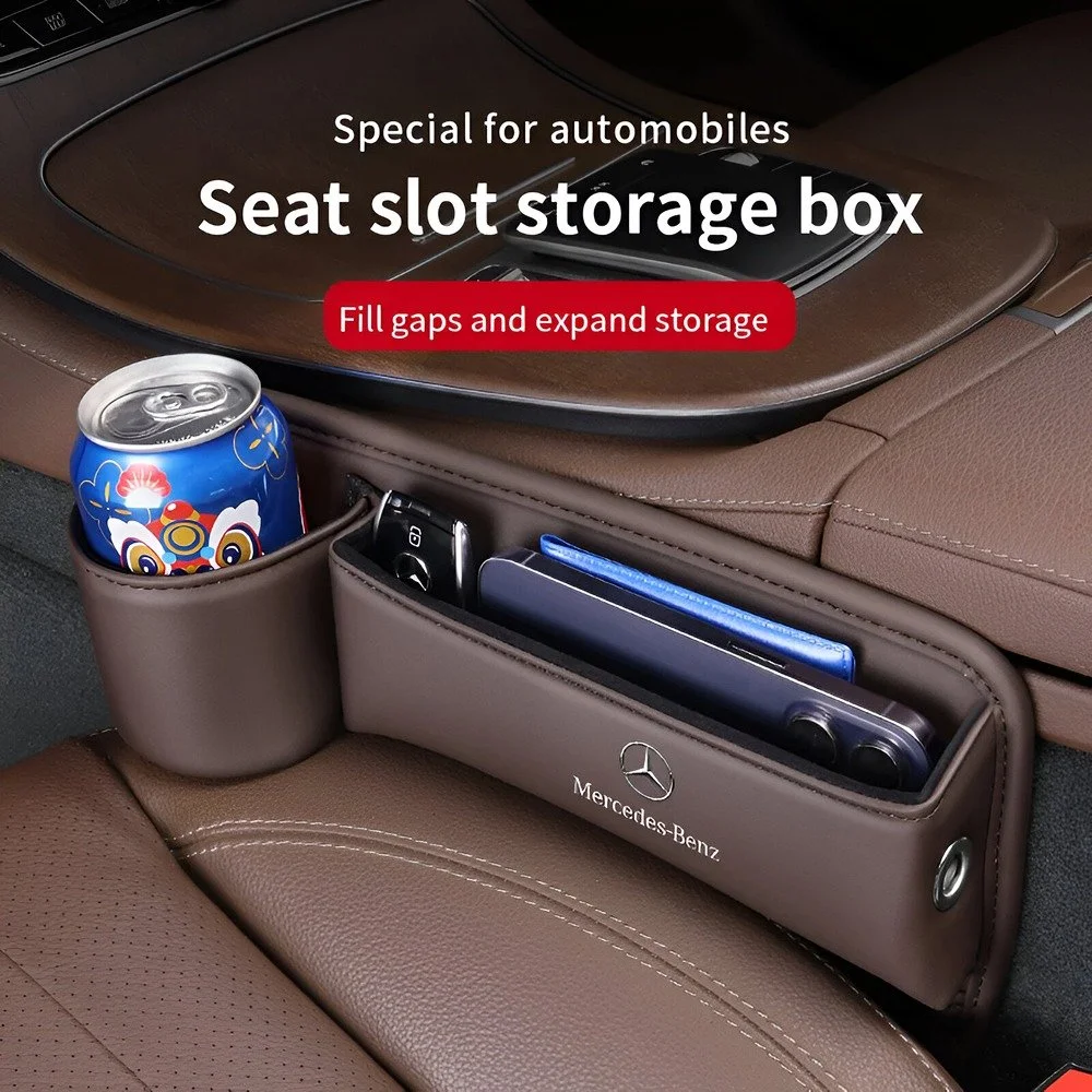 Car Seat Gap Storage Box with Cup Holder for Mercedes-Benz C-Class, E-Class, GLC