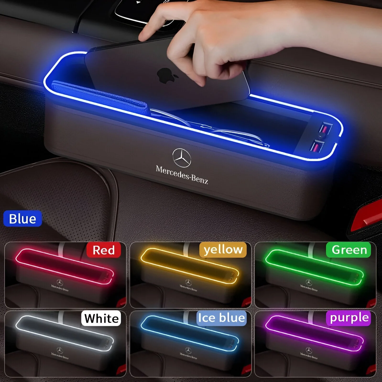 Car Seat Gap Organizer with USB Charging – Fits Mercedes-Benz C-Class, E-Class, GLC