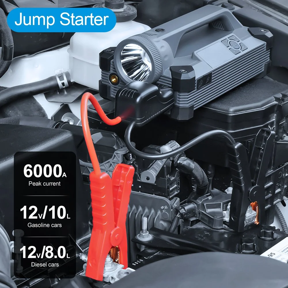 Car Jump Starter 6000A/12V with Air Compressor Tire Inflator for Maserati, Bentley, Alfa Romeo