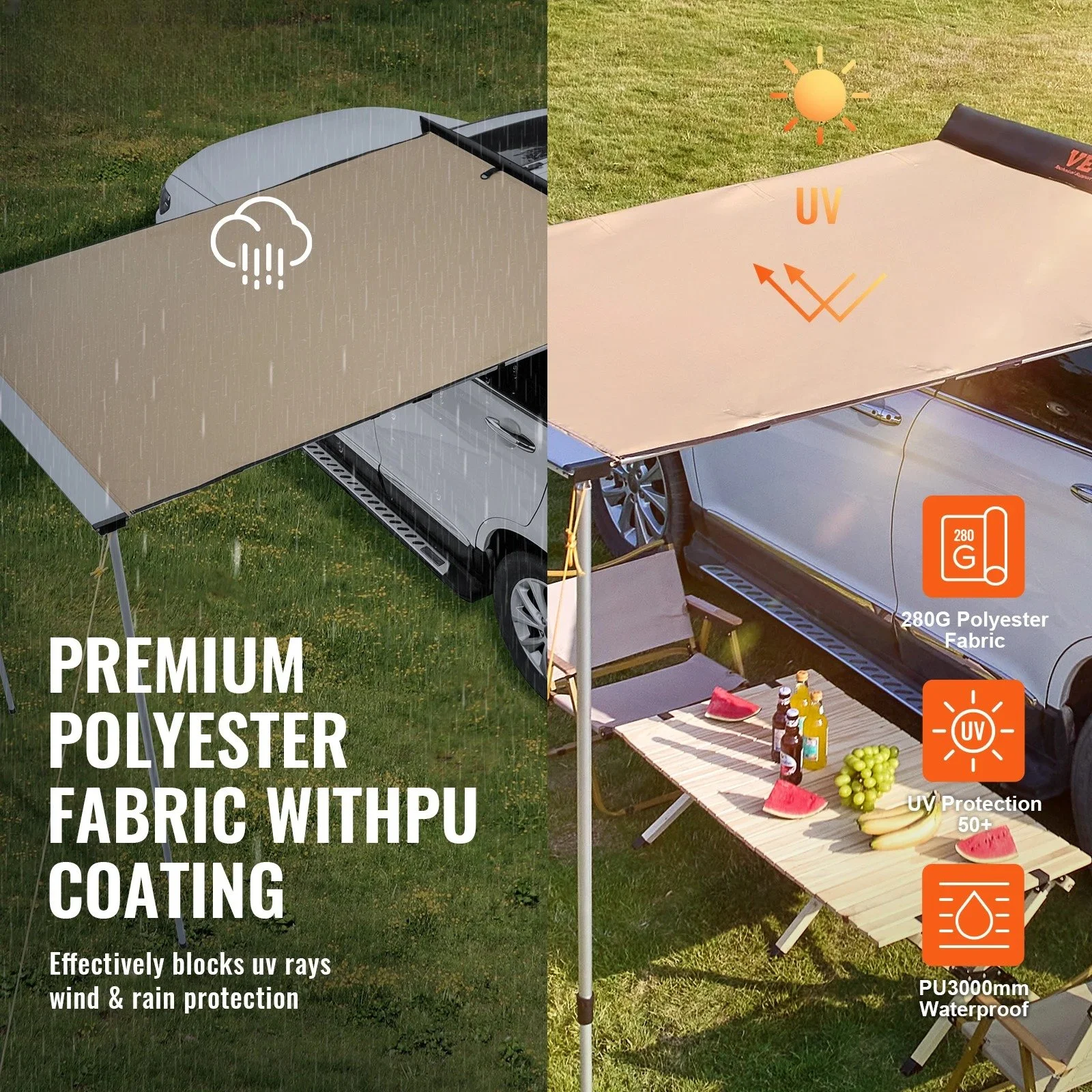 Retractable Car Side Awning 6.6x8.2 ft for Toyota, Ford, Jeep