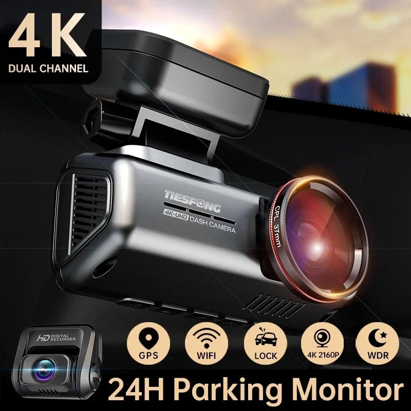 4K UHD Dash Cam with 1080P Rear Camera, GPS, WiFi for Hyundai, Chrysler, Subaru