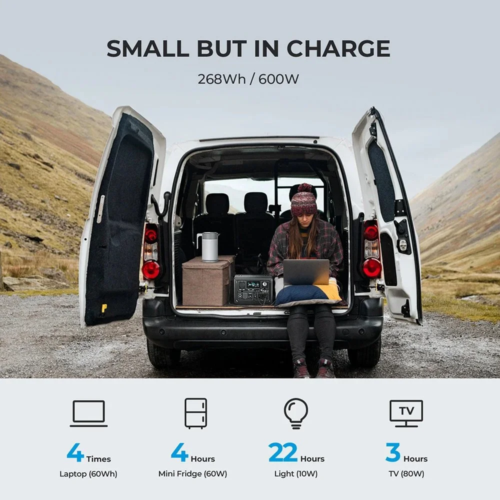 600W Portable Power Station with LiFePO4 Battery for Camping, RV, and Outdoor Adventures