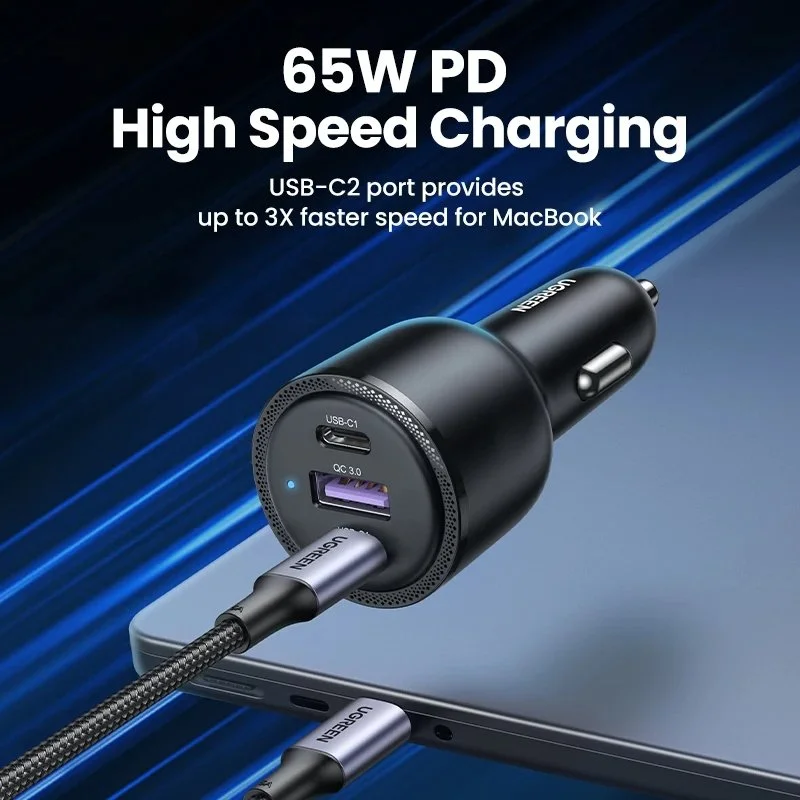 69W USB-C Car Charger with Triple Fast Charging Ports and Cooling Design