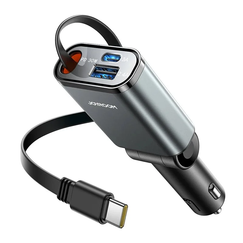 Ultra-Slim Retractable 57W Car Charger with 3 Ports