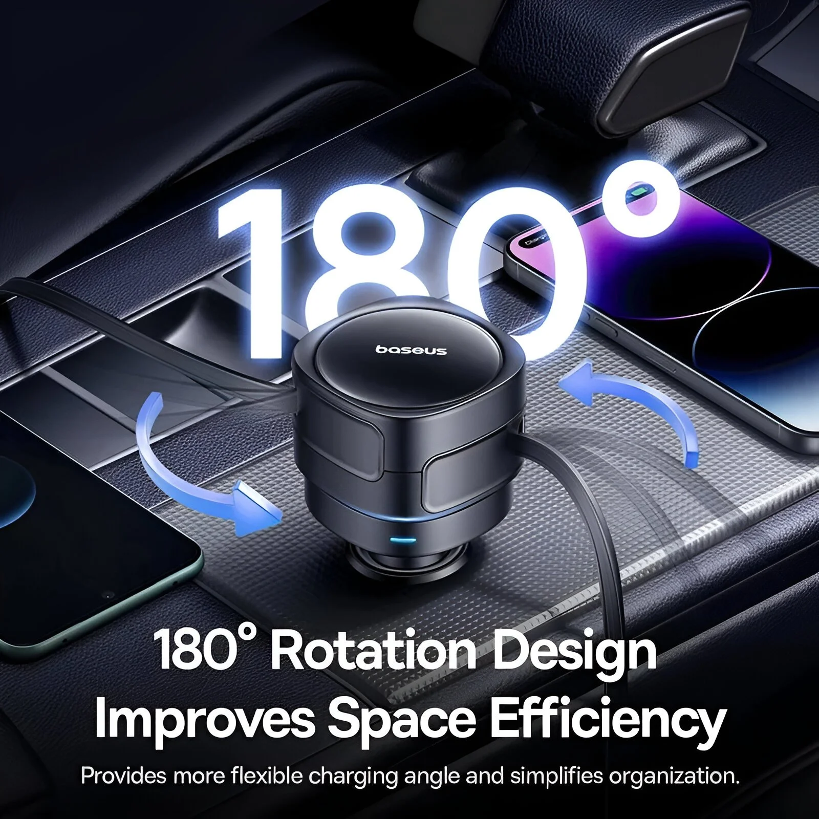 60W USB-C Car Charger with Dual Retractable Cables – Fast Charging for All Devices