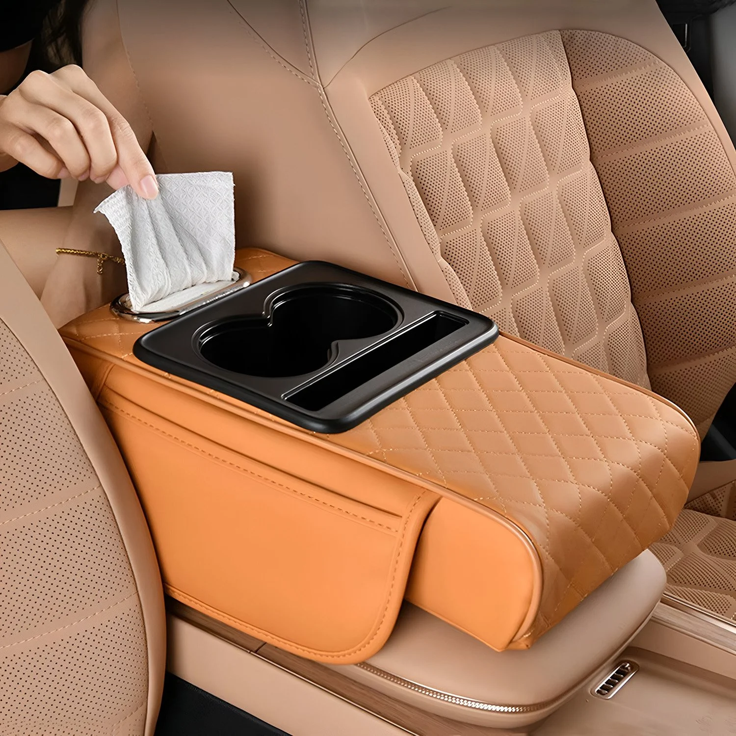5-in-1 Car Armrest Pad with Storage, Tissue Box & Elbow Cushion