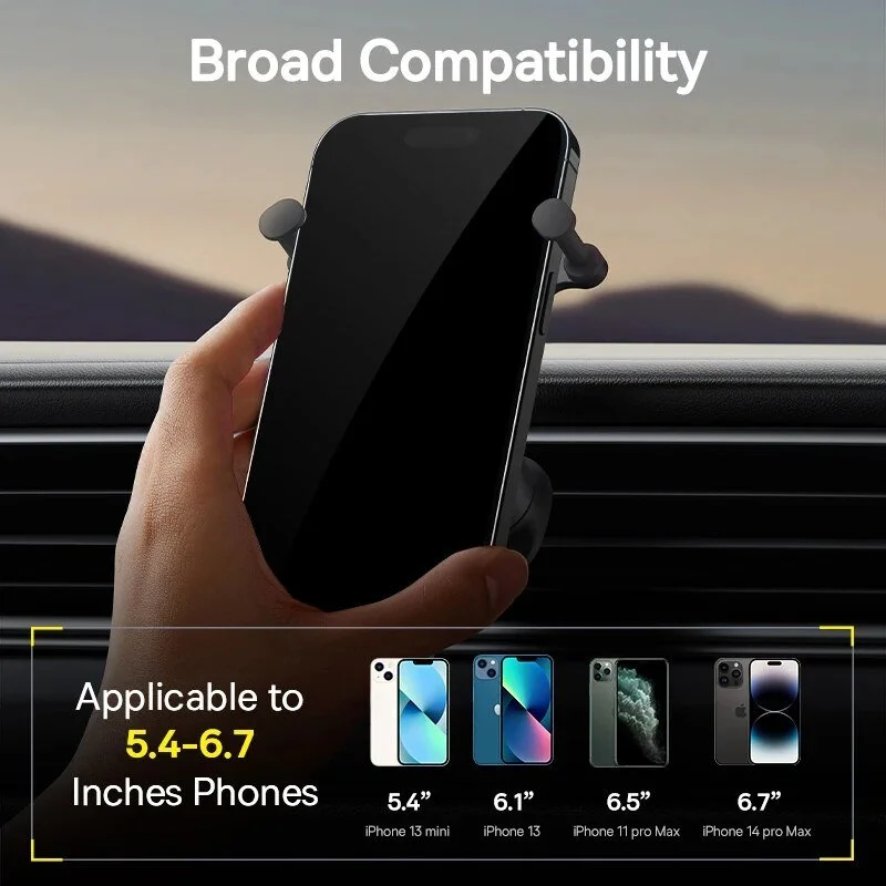 Gravity Car Phone Holder Air Vent Mount with Silicone Grip for 5.4-6.7" Phones