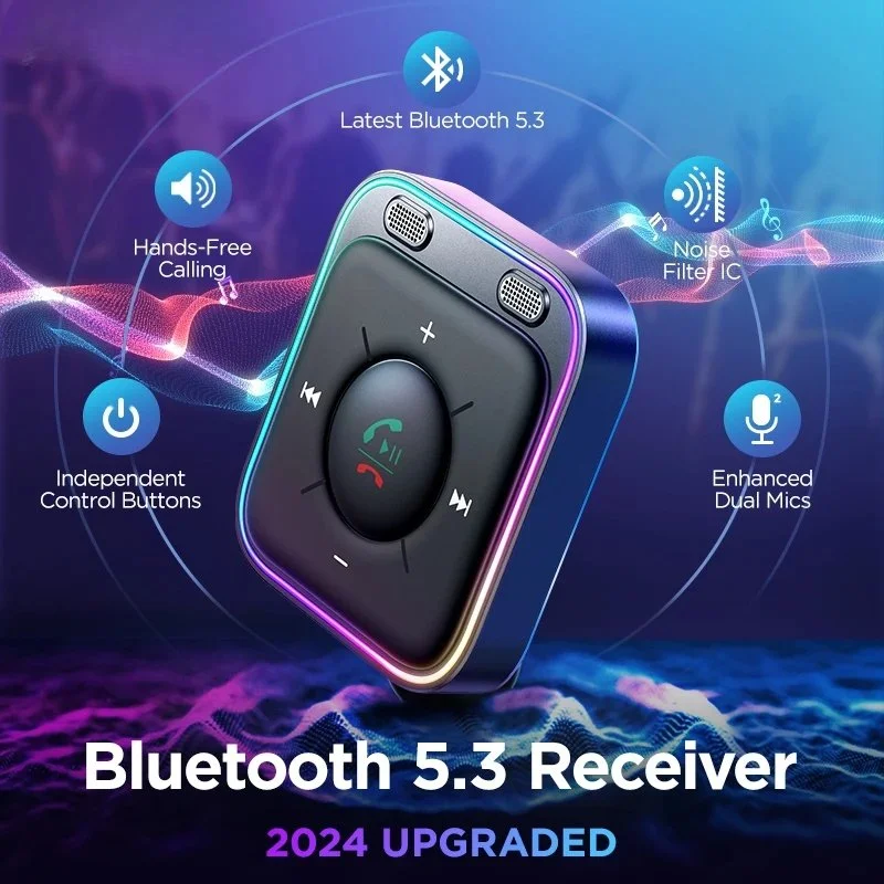 Bluetooth 5.3 AUX Car Adapter with Dual Mics & Hands-Free Calling
