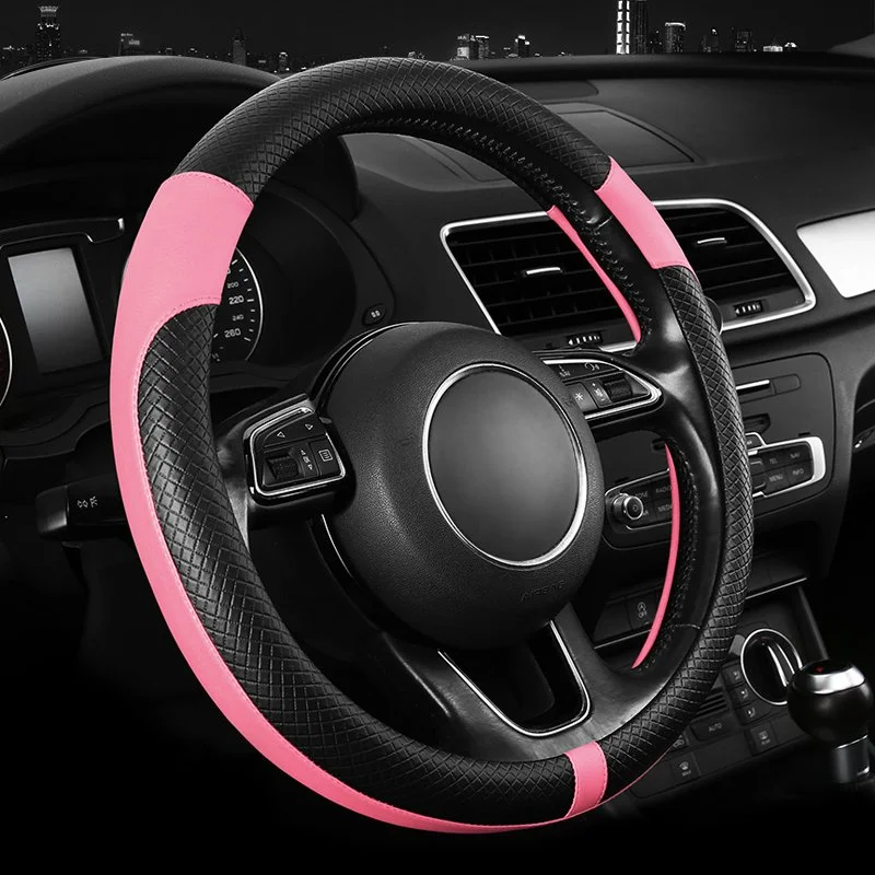 PU Leather Spliced Steering Wheel Cover