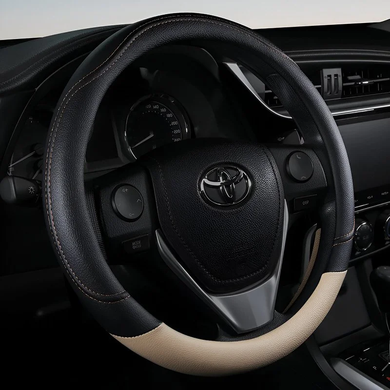 PU Leather Contrast Colour Steering Wheel Cover
