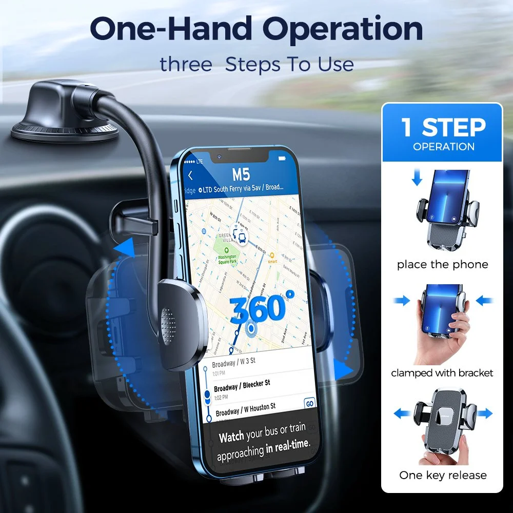 Flexible Car Phone Mount - Anti-Shake, 360° Rotation for Dashboard, Air Vent & Windshield