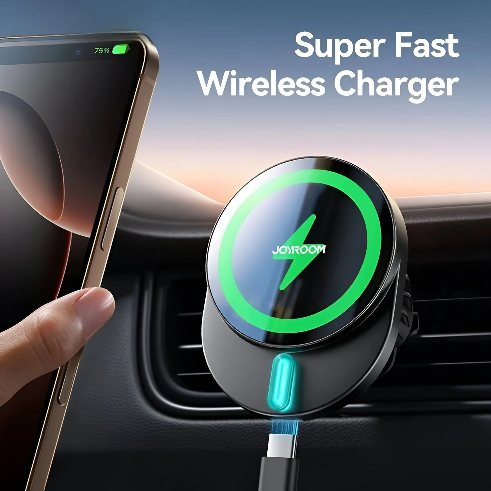 15W Magnetic Wireless Car Charger Mount for iPhone 16/15/14/13/12
