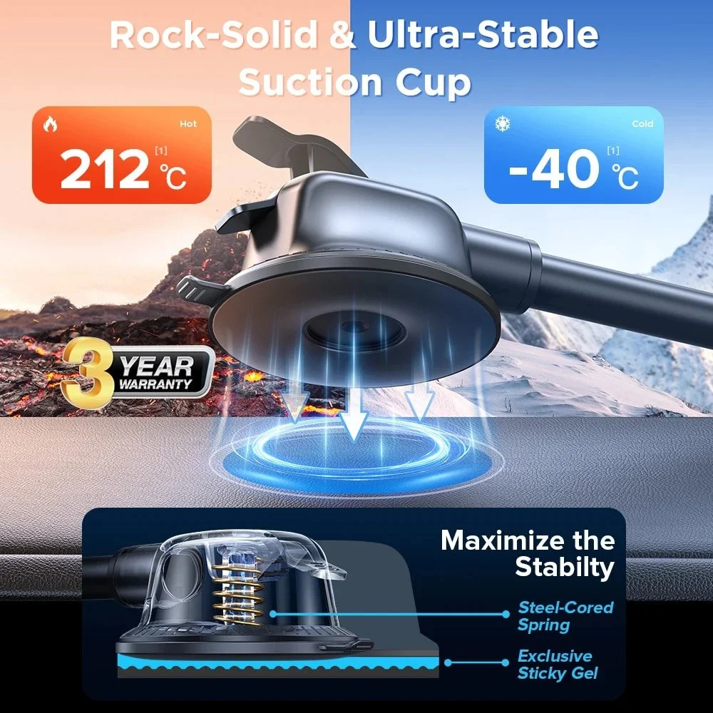 Universal Car Phone Holder for Dashboard, Air Vent & Windshield – Long Arm, Strong Grip